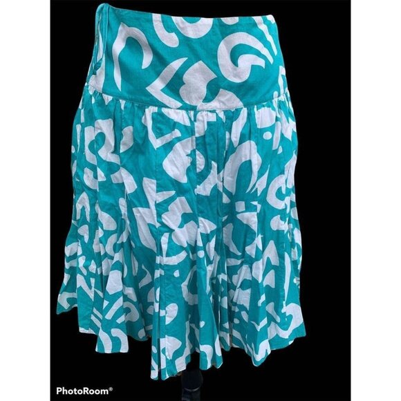 🍒 2/$20 🍒 INC Turquoise and White Pattern Pleated Double Layer Skirt sz 6 - Picture 1 of 4